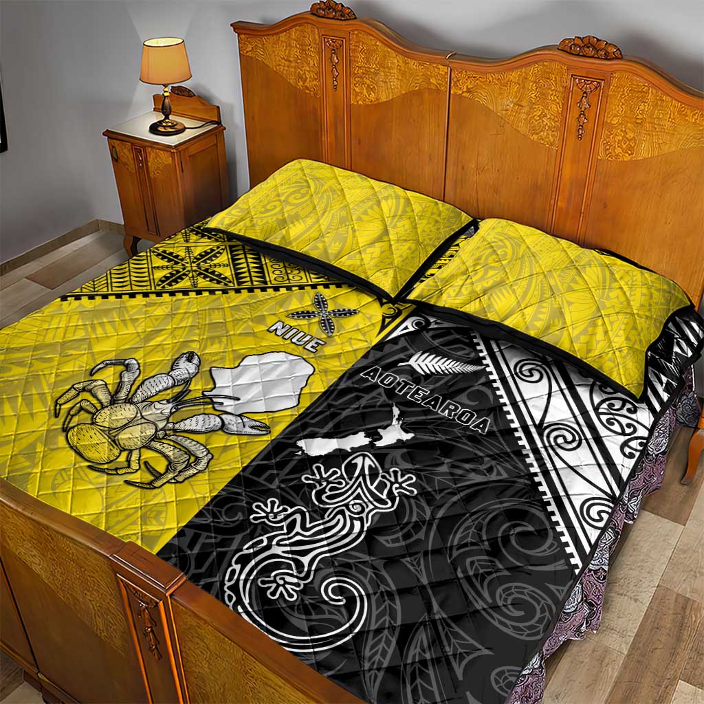 New Zealand Maori And Niue Hiapo Quilt Bed Set Lizard And Coconut Crab Together LT05 - Polynesian Pride