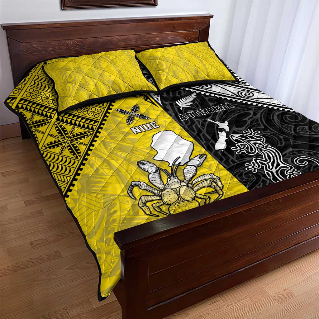 New Zealand Maori And Niue Hiapo Quilt Bed Set Lizard And Coconut Crab Together LT05 - Polynesian Pride