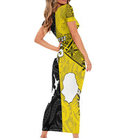 Custom New Zealand Maori And Niue Hiapo Short Sleeve Bodycon Dress Lizard And Coconut Crab Together LT05 - Polynesian Pride