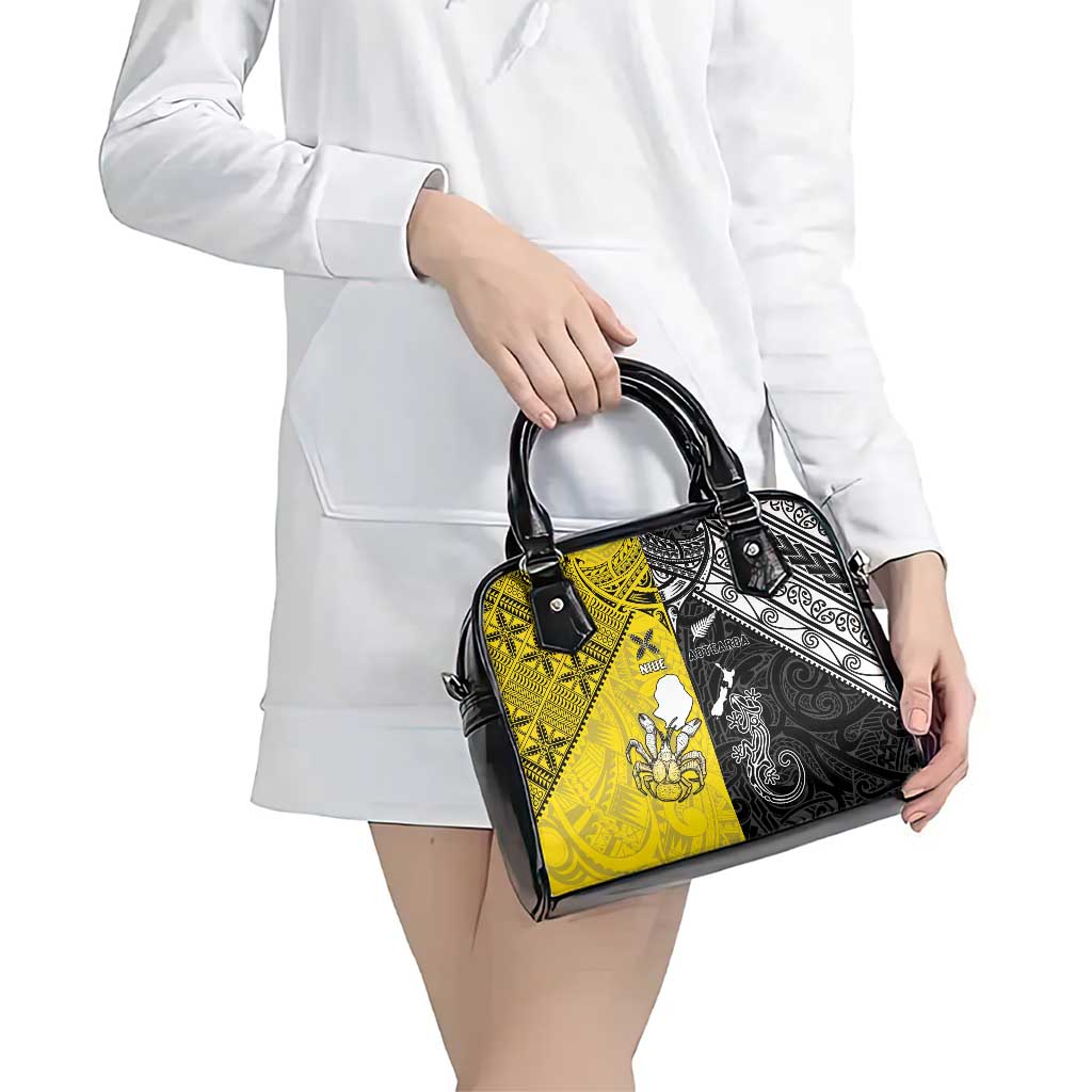 New Zealand Maori And Niue Hiapo Shoulder Handbag Lizard And Coconut Crab Together LT05 - Polynesian Pride