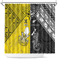 New Zealand Maori And Niue Hiapo Shower Curtain Lizard And Coconut Crab Together LT05 Yellow - Polynesian Pride