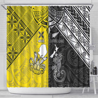 New Zealand Maori And Niue Hiapo Shower Curtain Lizard And Coconut Crab Together LT05 - Polynesian Pride