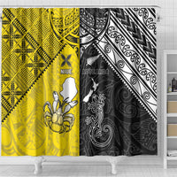 New Zealand Maori And Niue Hiapo Shower Curtain Lizard And Coconut Crab Together LT05 - Polynesian Pride