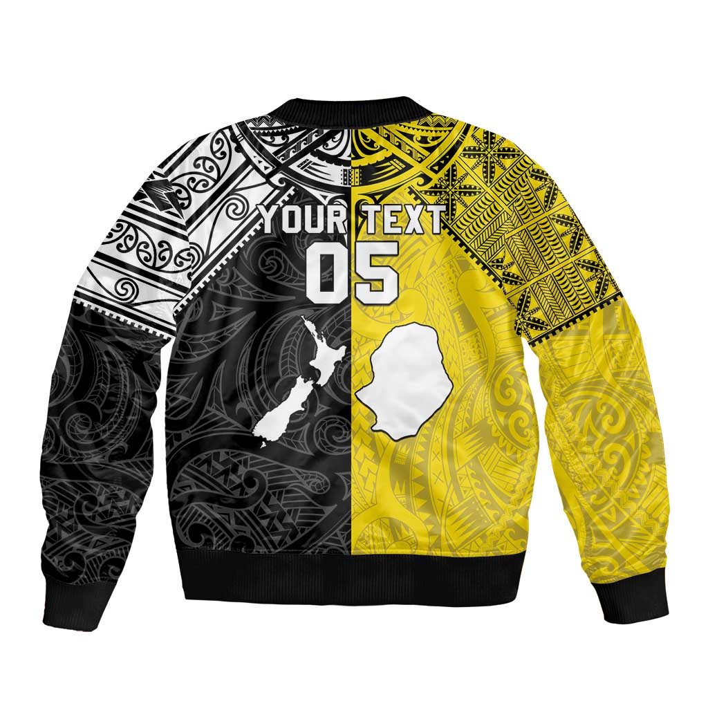 Custom New Zealand Maori And Niue Hiapo Sleeve Zip Bomber Jacket Lizard And Coconut Crab Together LT05 - Polynesian Pride