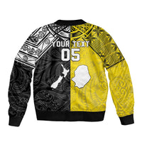 Custom New Zealand Maori And Niue Hiapo Sleeve Zip Bomber Jacket Lizard And Coconut Crab Together LT05 - Polynesian Pride