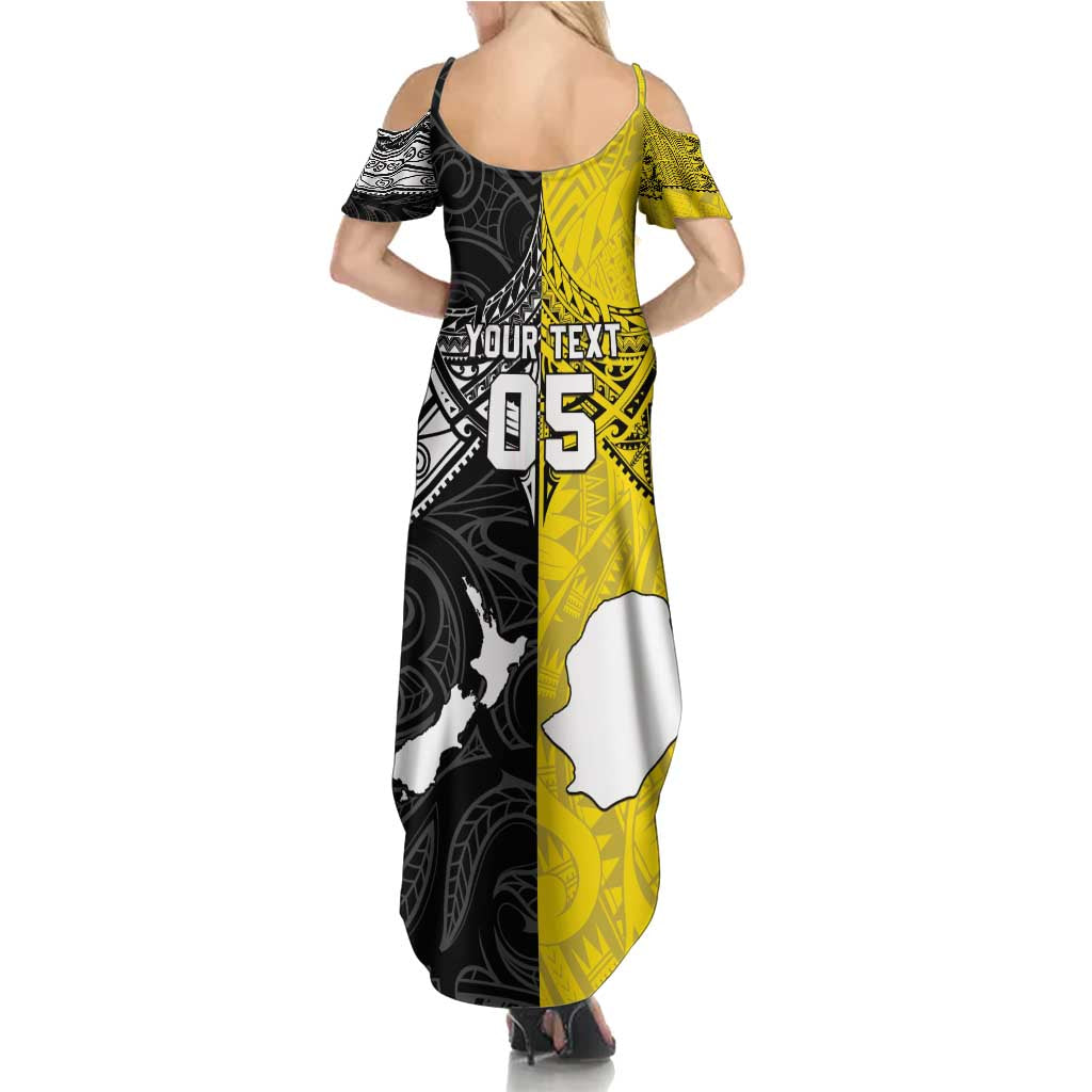 Custom New Zealand Maori And Niue Hiapo Summer Maxi Dress Lizard And Coconut Crab Together LT05 - Polynesian Pride