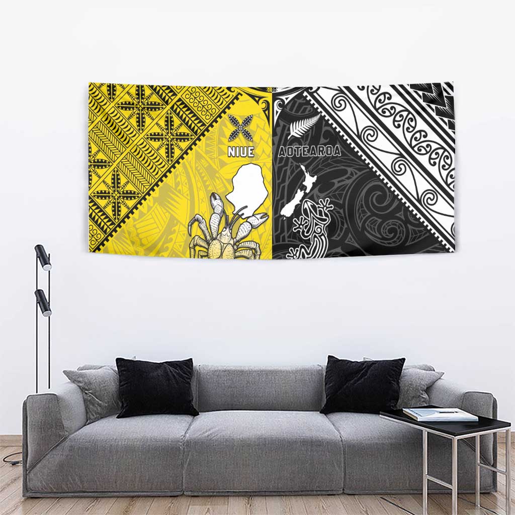New Zealand Maori And Niue Hiapo Tapestry Lizard And Coconut Crab Together LT05 - Polynesian Pride