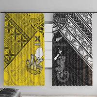 New Zealand Maori And Niue Hiapo Window Curtain Lizard And Coconut Crab Together LT05 With Hooks Yellow - Polynesian Pride