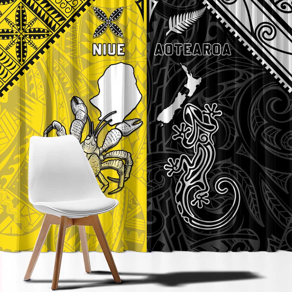 New Zealand Maori And Niue Hiapo Window Curtain Lizard And Coconut Crab Together LT05 - Polynesian Pride