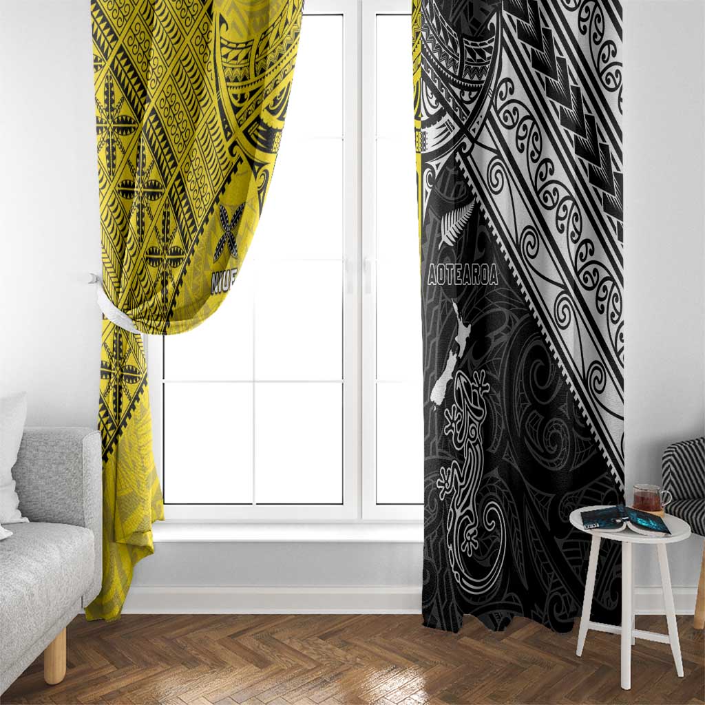 New Zealand Maori And Niue Hiapo Window Curtain Lizard And Coconut Crab Together LT05 - Polynesian Pride