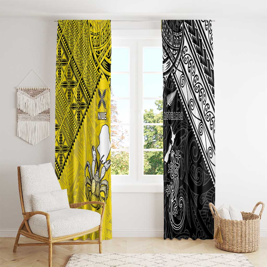 New Zealand Maori And Niue Hiapo Window Curtain Lizard And Coconut Crab Together LT05 - Polynesian Pride