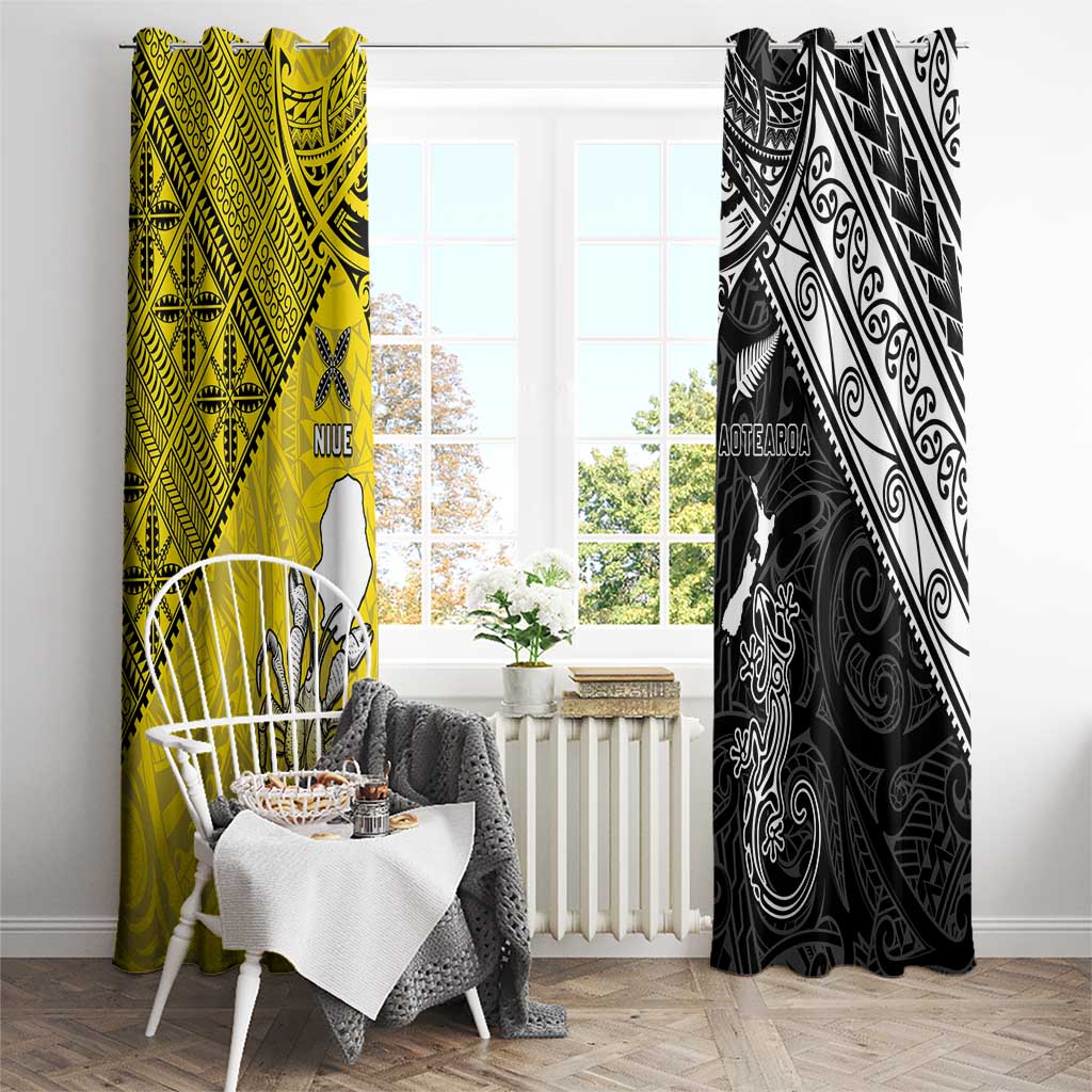 New Zealand Maori And Niue Hiapo Window Curtain Lizard And Coconut Crab Together LT05 - Polynesian Pride