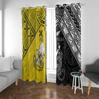 New Zealand Maori And Niue Hiapo Window Curtain Lizard And Coconut Crab Together LT05 With Grommets Yellow - Polynesian Pride