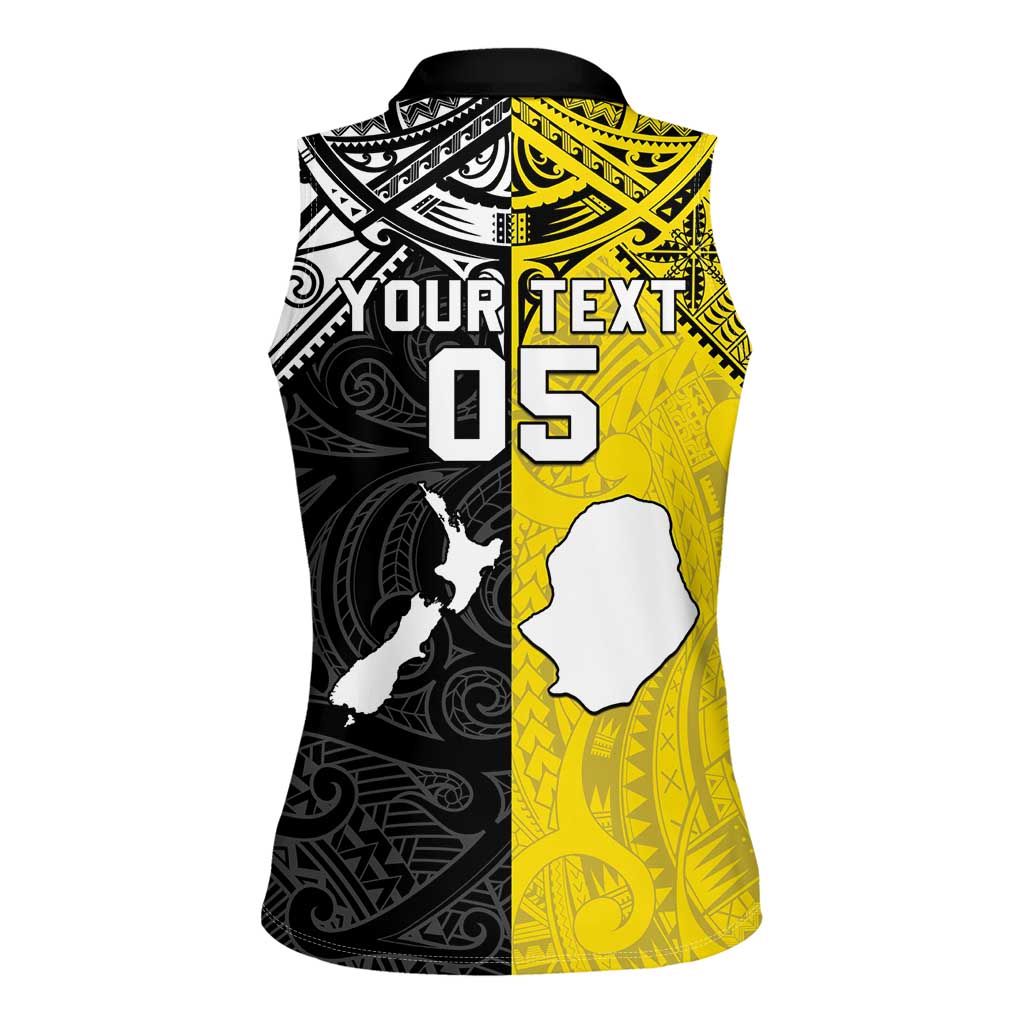 Custom New Zealand Maori And Niue Hiapo Women Sleeveless Polo Shirt Lizard And Coconut Crab Together LT05 - Polynesian Pride