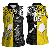 Custom New Zealand Maori And Niue Hiapo Women Sleeveless Polo Shirt Lizard And Coconut Crab Together LT05 - Polynesian Pride