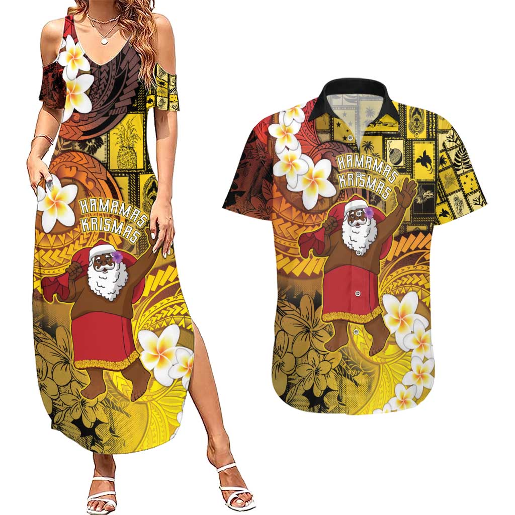 Papua New Guinea Retro Christmas Couples Matching Summer Maxi Dress and Hawaiian Shirt Hamamas Krismas - Polynesian Pride