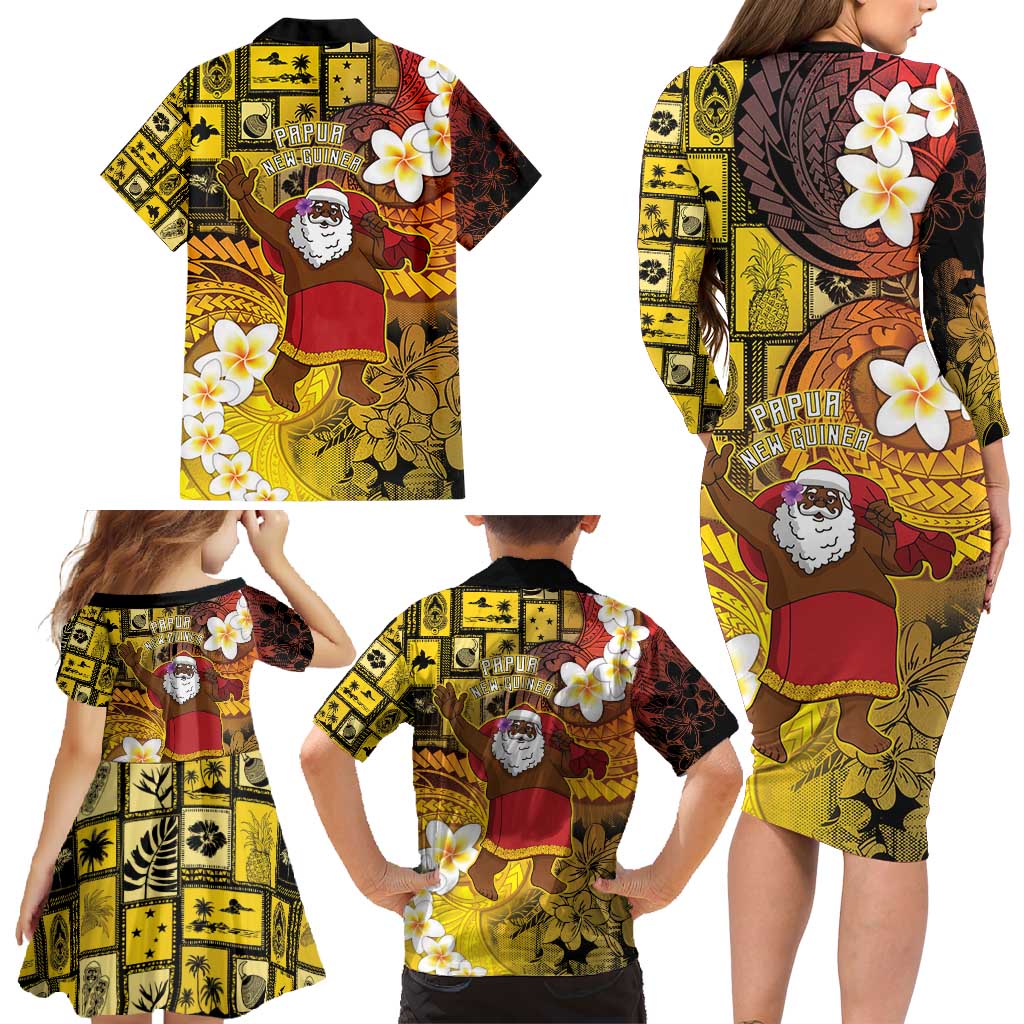 Papua New Guinea Retro Christmas Family Matching Long Sleeve Bodycon Dress and Hawaiian Shirt Hamamas Krismas - Polynesian Pride