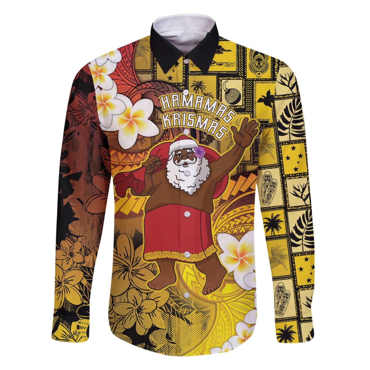 Papua New Guinea Retro Christmas Family Matching Off The Shoulder Long Sleeve Dress and Hawaiian Shirt Hamamas Krismas - Polynesian Pride