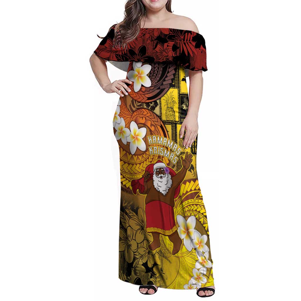Papua New Guinea Retro Christmas Family Matching Off Shoulder Maxi Dress and Hawaiian Shirt Hamamas Krismas - Polynesian Pride