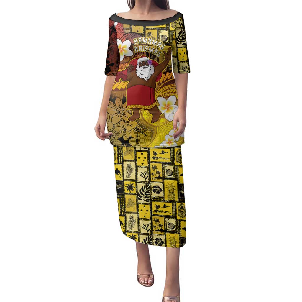 Papua New Guinea Retro Christmas Family Matching Puletasi and Hawaiian Shirt Hamamas Krismas - Polynesian Pride