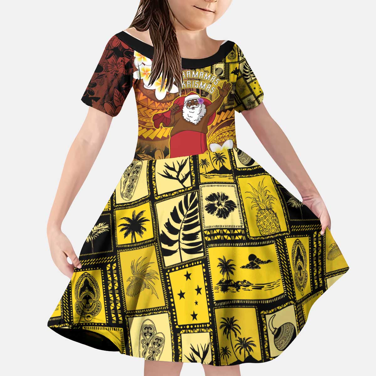 Papua New Guinea Retro Christmas Kid Short Sleeve Dress Hamamas Krismas - Polynesian Pride