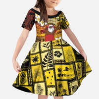 Papua New Guinea Retro Christmas Kid Short Sleeve Dress Hamamas Krismas - Polynesian Pride