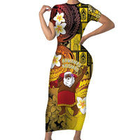 Papua New Guinea Retro Christmas Short Sleeve Bodycon Dress Hamamas Krismas LT05 Long Dress Colorful - Polynesian Pride