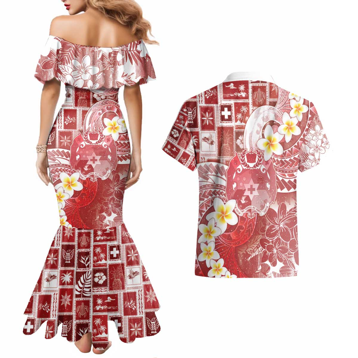 Tonga Christmas Couples Matching Mermaid Dress and Hawaiian Shirt Kilisimasi Fiefia Retro Style Red LT05 - Polynesian Pride