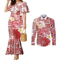 Tonga Christmas Couples Matching Mermaid Dress and Long Sleeve Button Shirt Kilisimasi Fiefia Retro Style Red LT05 Red - Polynesian Pride