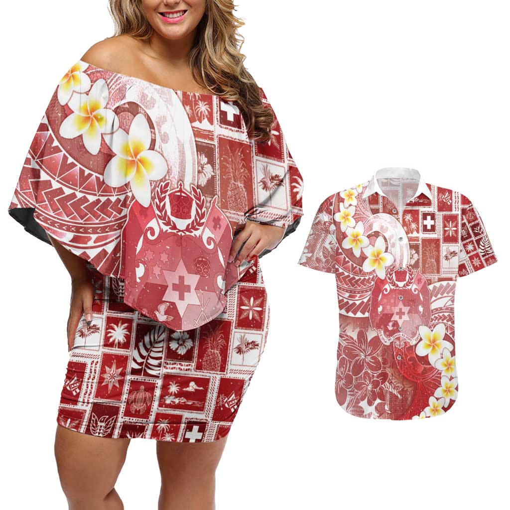 Tonga Christmas Couples Matching Off Shoulder Short Dress and Hawaiian Shirt Kilisimasi Fiefia Retro Style Red LT05 Red - Polynesian Pride