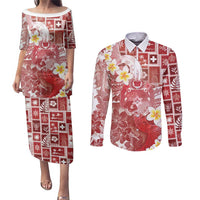 Tonga Christmas Couples Matching Puletasi and Long Sleeve Button Shirt Kilisimasi Fiefia Retro Style Red LT05 Red - Polynesian Pride