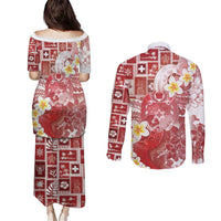 Tonga Christmas Couples Matching Puletasi and Long Sleeve Button Shirt Kilisimasi Fiefia Retro Style Red LT05 - Polynesian Pride