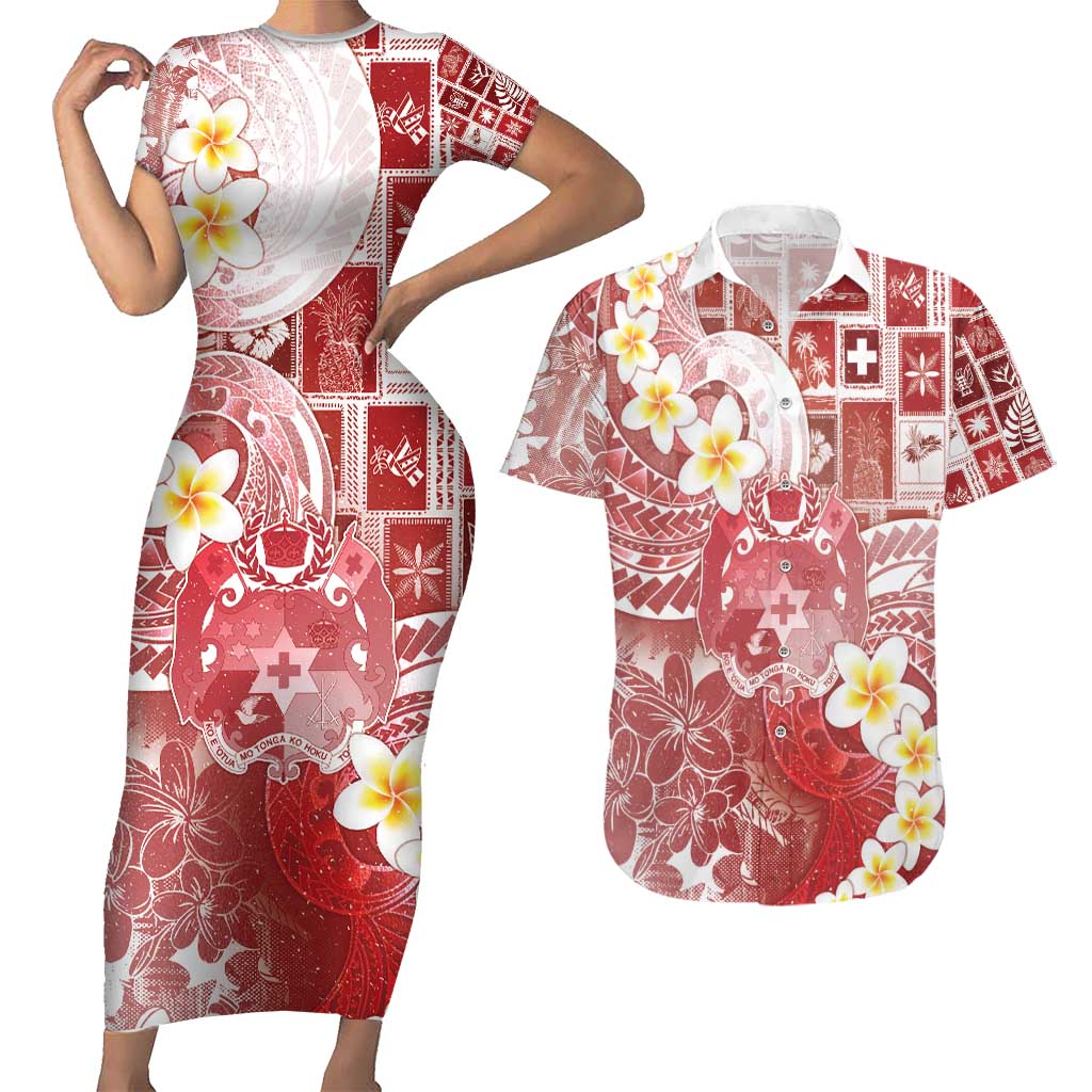 Tonga Christmas Couples Matching Short Sleeve Bodycon Dress and Hawaiian Shirt Kilisimasi Fiefia Retro Style Red LT05 Red - Polynesian Pride