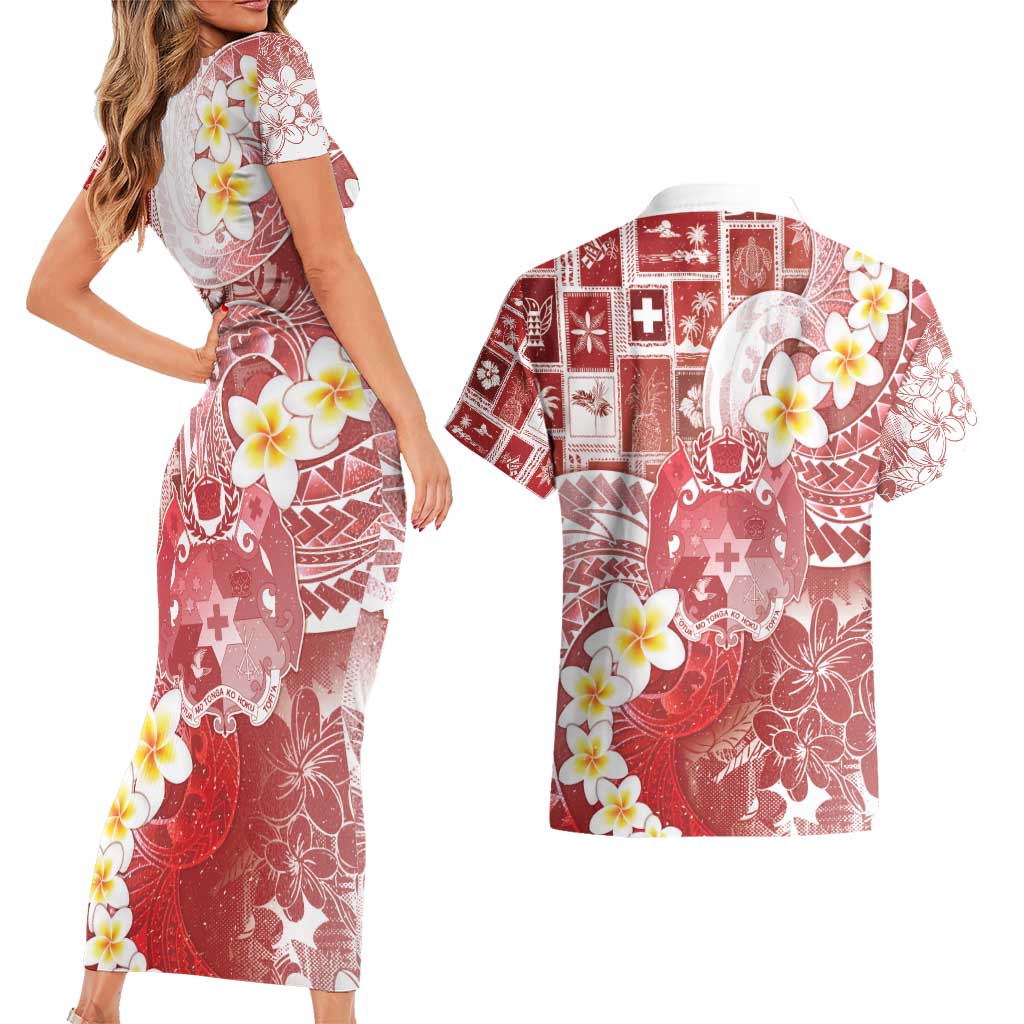 Tonga Christmas Couples Matching Short Sleeve Bodycon Dress and Hawaiian Shirt Kilisimasi Fiefia Retro Style Red LT05 - Polynesian Pride
