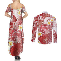 Tonga Christmas Couples Matching Summer Maxi Dress and Long Sleeve Button Shirt Kilisimasi Fiefia Retro Style Red LT05 - Polynesian Pride