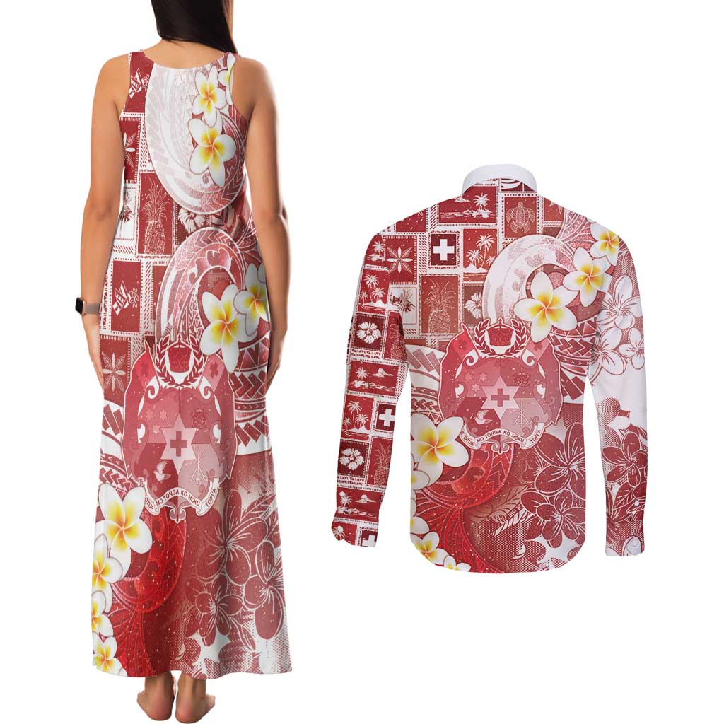 Tonga Christmas Couples Matching Tank Maxi Dress and Long Sleeve Button Shirt Kilisimasi Fiefia Retro Style Red LT05 - Polynesian Pride