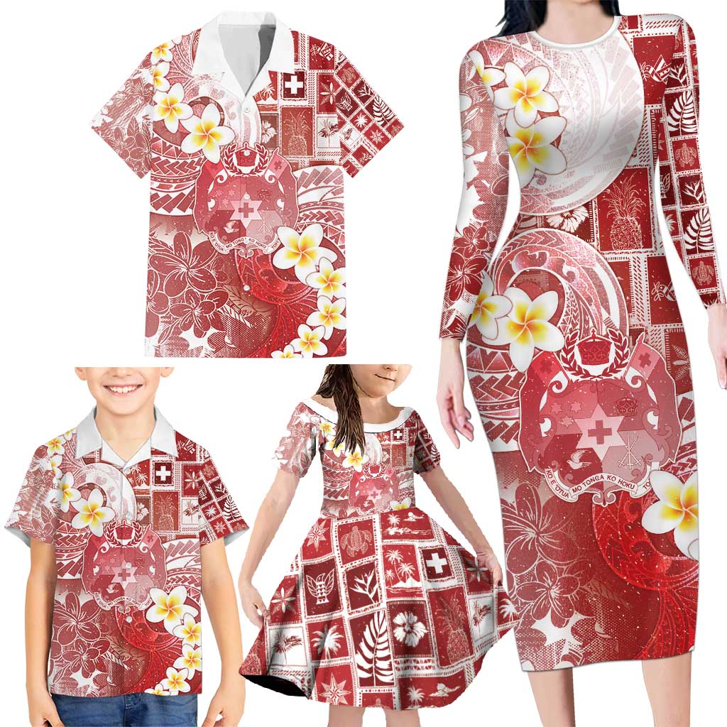 Tonga Christmas Family Matching Long Sleeve Bodycon Dress and Hawaiian Shirt Kilisimasi Fiefia Retro Style Red LT05 - Polynesian Pride