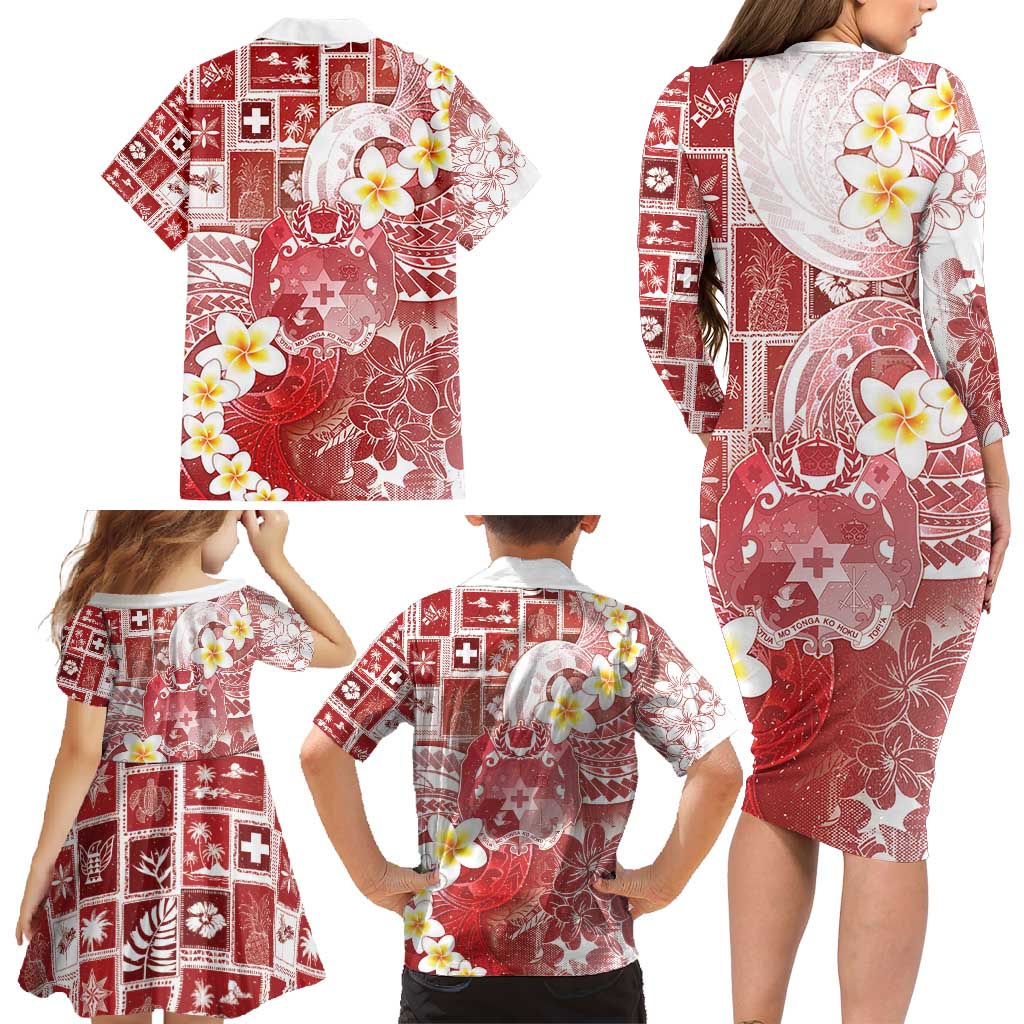 Tonga Christmas Family Matching Long Sleeve Bodycon Dress and Hawaiian Shirt Kilisimasi Fiefia Retro Style Red LT05 - Polynesian Pride
