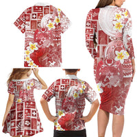 Tonga Christmas Family Matching Long Sleeve Bodycon Dress and Hawaiian Shirt Kilisimasi Fiefia Retro Style Red LT05 - Polynesian Pride