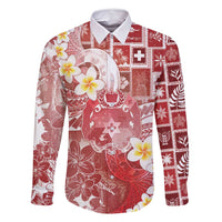 Tonga Christmas Family Matching Long Sleeve Bodycon Dress and Hawaiian Shirt Kilisimasi Fiefia Retro Style Red LT05 Dad's Shirt - Long Sleeve Red - Polynesian Pride