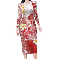 Tonga Christmas Family Matching Long Sleeve Bodycon Dress and Hawaiian Shirt Kilisimasi Fiefia Retro Style Red LT05 Mom's Dress Red - Polynesian Pride