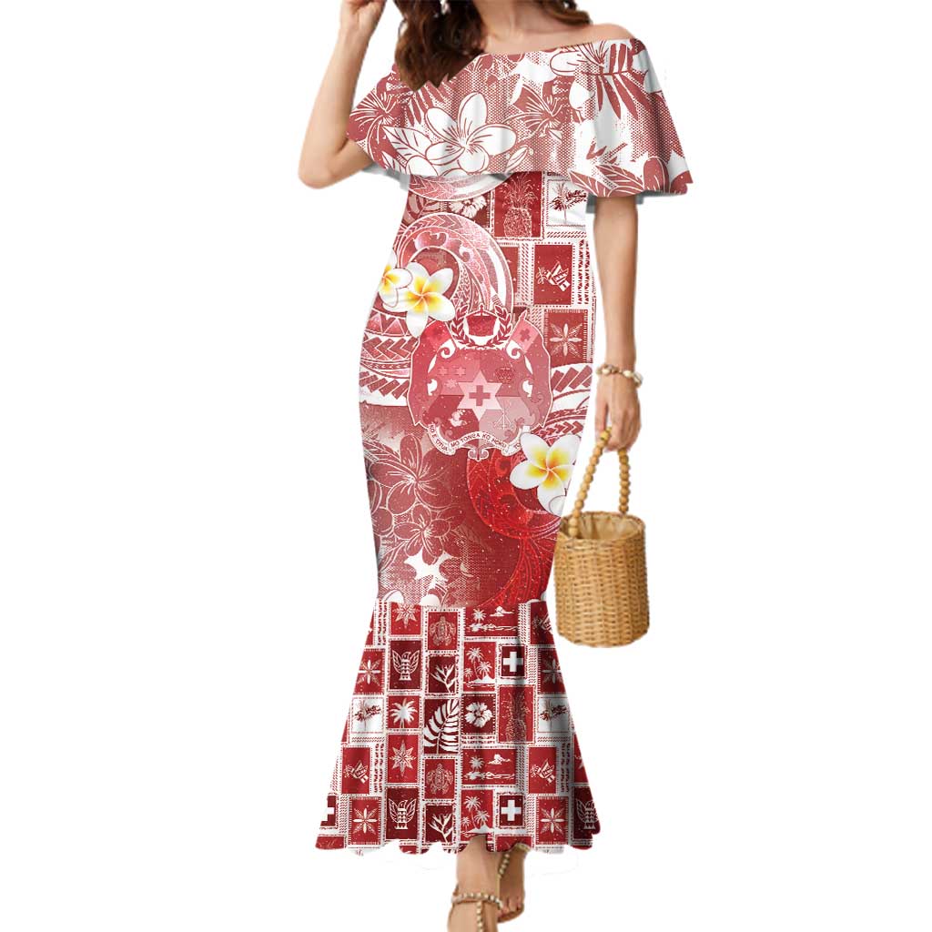 Tonga Christmas Family Matching Mermaid Dress and Hawaiian Shirt Kilisimasi Fiefia Retro Style Red LT05 Mom's Dress Red - Polynesian Pride