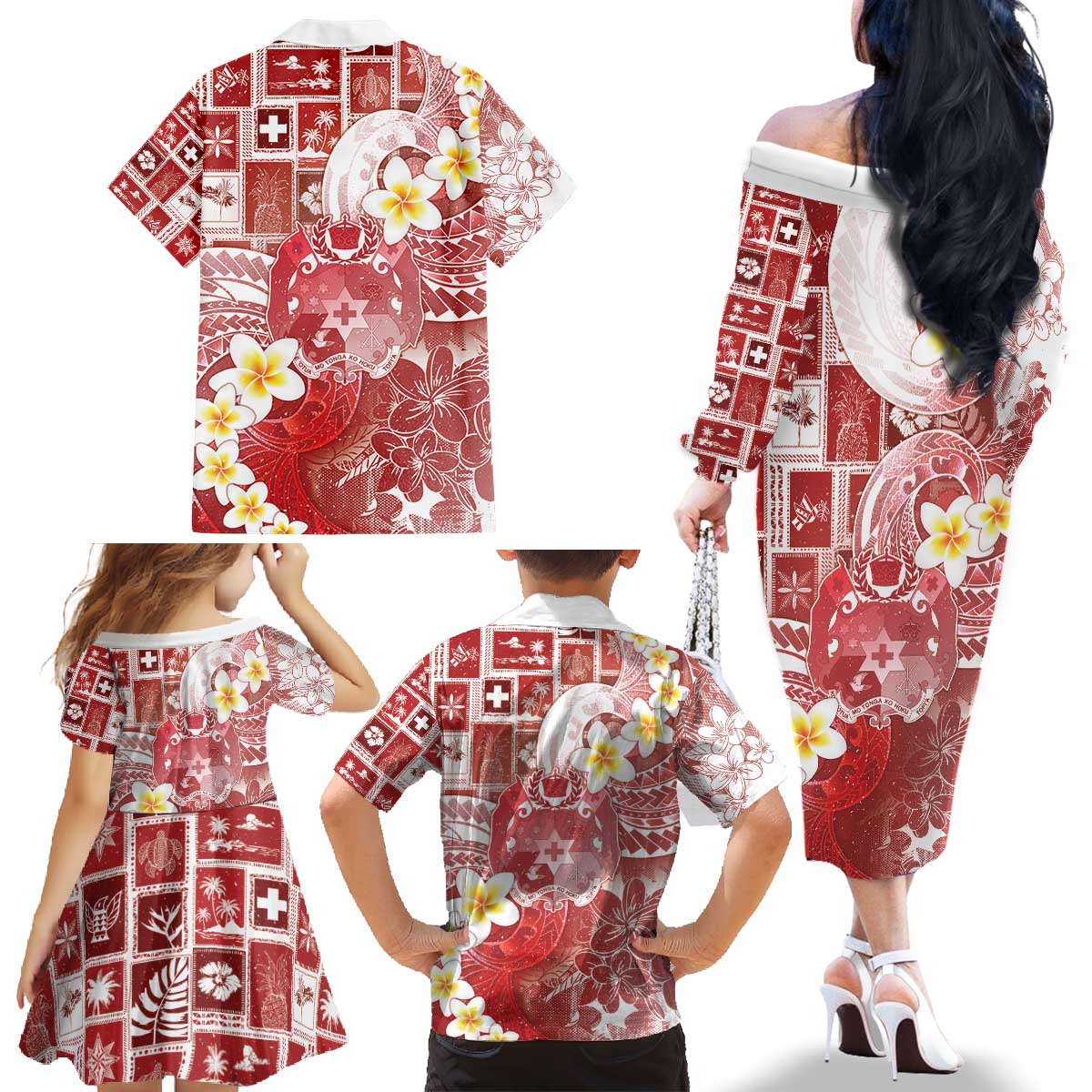 Tonga Christmas Family Matching Off The Shoulder Long Sleeve Dress and Hawaiian Shirt Kilisimasi Fiefia Retro Style Red LT05 - Polynesian Pride
