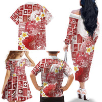 Tonga Christmas Family Matching Off The Shoulder Long Sleeve Dress and Hawaiian Shirt Kilisimasi Fiefia Retro Style Red LT05 - Polynesian Pride