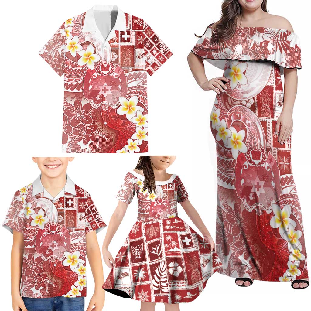 Tonga Christmas Family Matching Off Shoulder Maxi Dress and Hawaiian Shirt Kilisimasi Fiefia Retro Style Red LT05 - Polynesian Pride