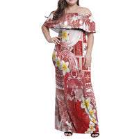 Tonga Christmas Family Matching Off Shoulder Maxi Dress and Hawaiian Shirt Kilisimasi Fiefia Retro Style Red LT05 Mom's Dress Red - Polynesian Pride