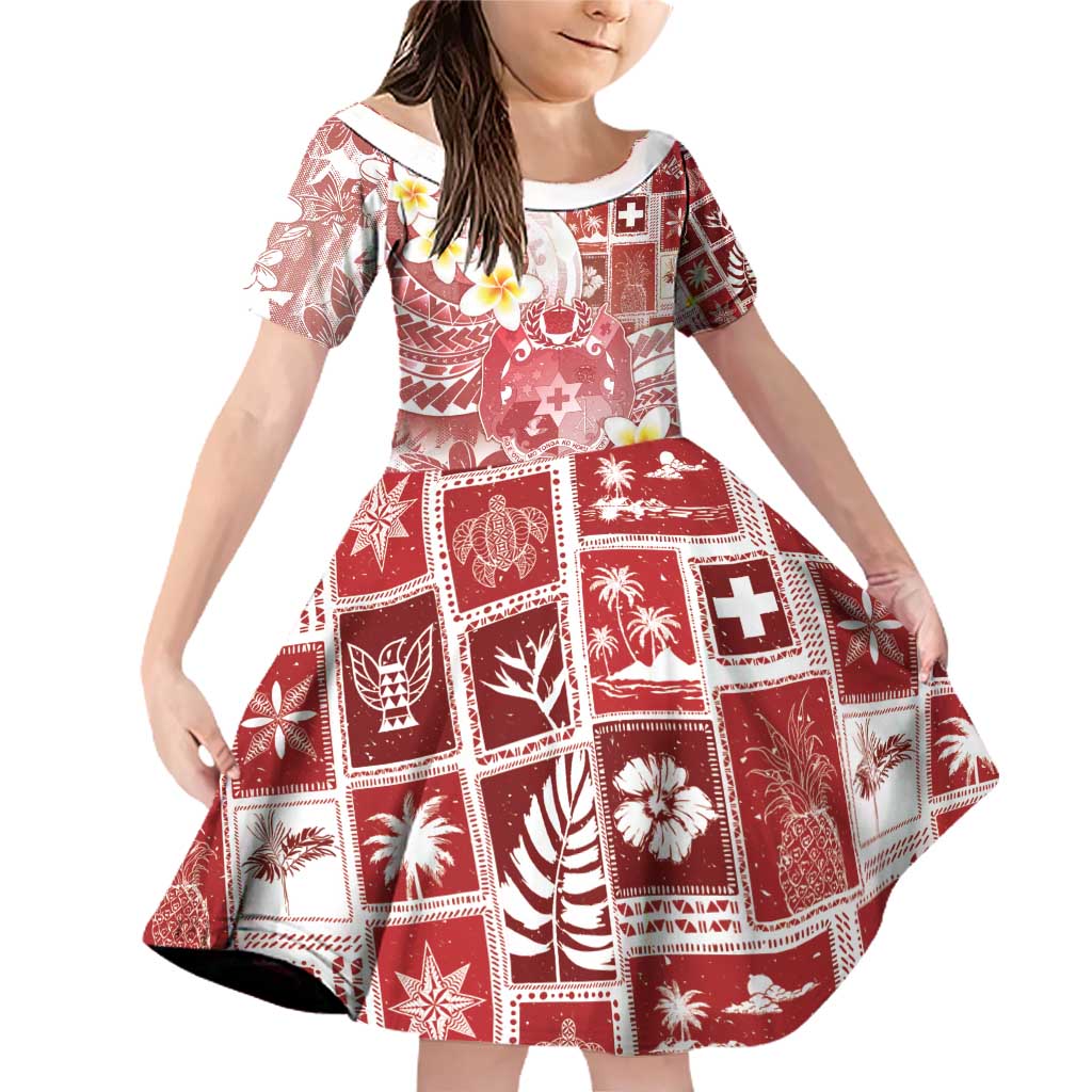 Tonga Christmas Family Matching Off Shoulder Short Dress and Hawaiian Shirt Kilisimasi Fiefia Retro Style Red LT05 Daughter's Dress Red - Polynesian Pride