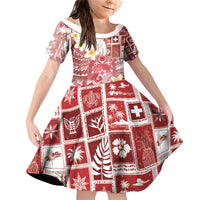 Tonga Christmas Family Matching Off Shoulder Short Dress and Hawaiian Shirt Kilisimasi Fiefia Retro Style Red LT05 Daughter's Dress Red - Polynesian Pride