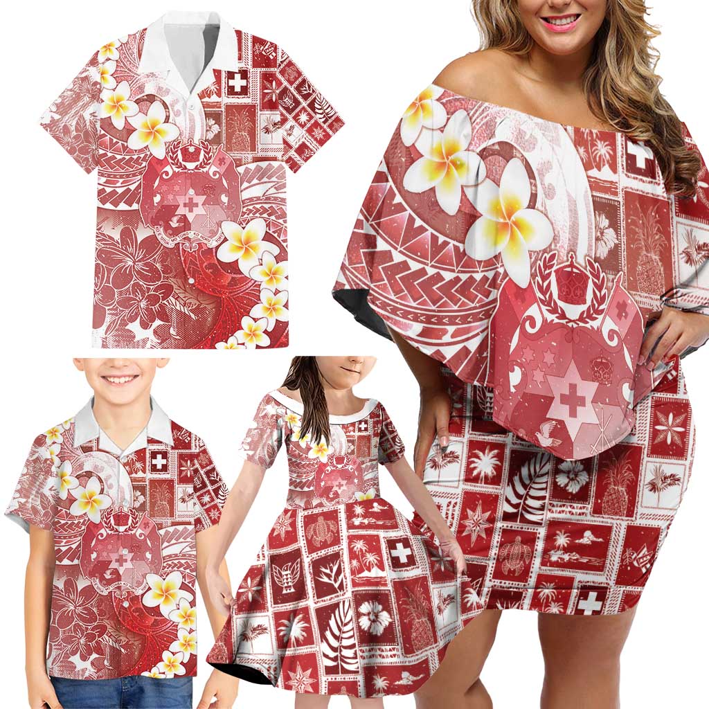 Tonga Christmas Family Matching Off Shoulder Short Dress and Hawaiian Shirt Kilisimasi Fiefia Retro Style Red LT05 - Polynesian Pride