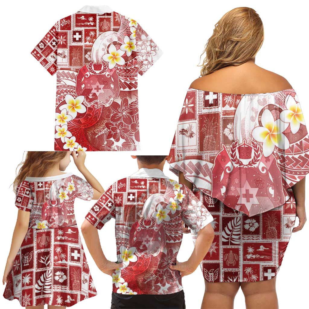 Tonga Christmas Family Matching Off Shoulder Short Dress and Hawaiian Shirt Kilisimasi Fiefia Retro Style Red LT05 - Polynesian Pride